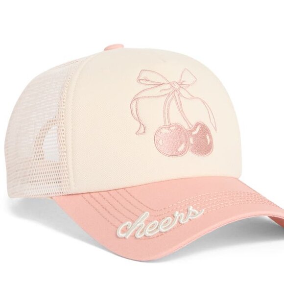 Nordstrom Accessories - NWT Worn / West Cherry Embroidered Trucker Hat Cream & Pastel Pink